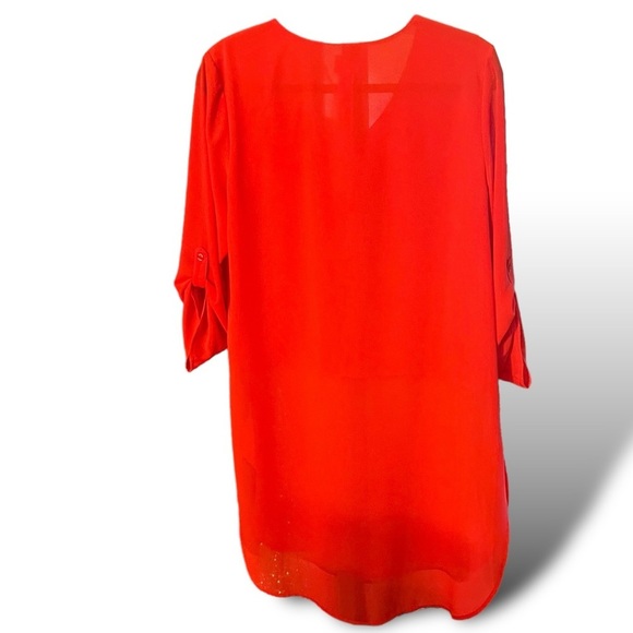 CHICOS High Low Woven Top Women’s Size Small, Red NWOT Button Roll Sleeves - Picture 12 of 14